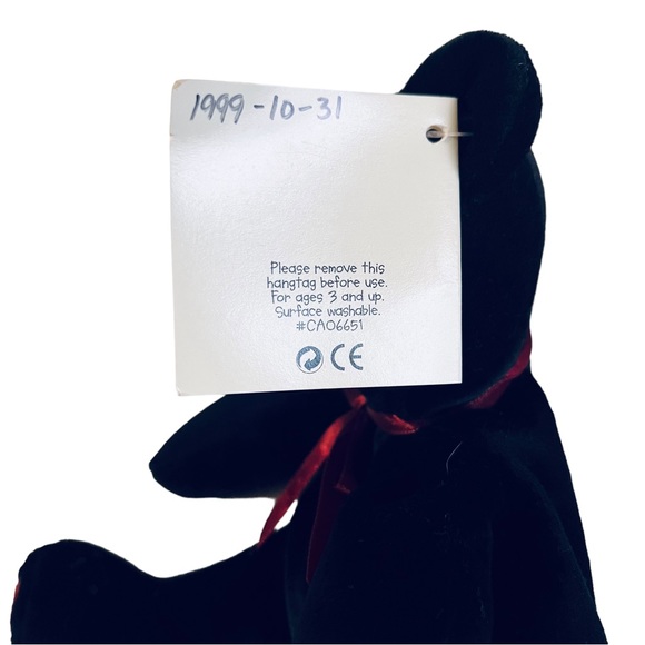 Vintage 7” Floppy Friends Bronte Bear Black Red Hearts Original Tags 1990s Love - Picture 11 of 13